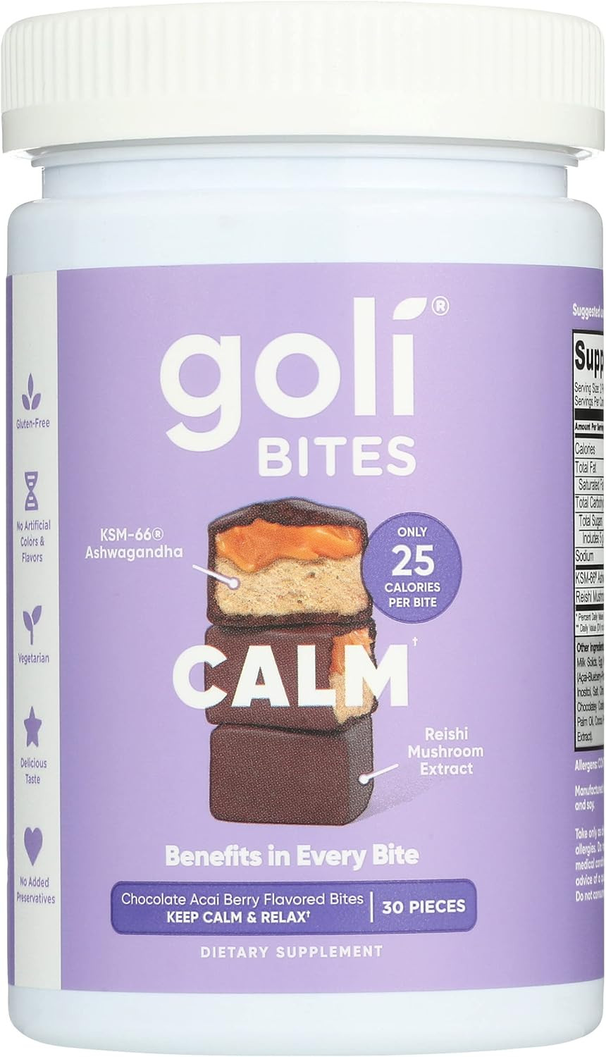 Goli Calm Ashwagandha Bites Chocolate Acai Berry Flavor, Caffeinated, 30 Pieces