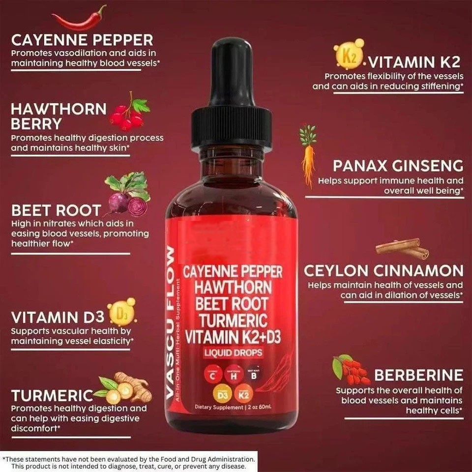 3/2Pack Cayenne Pepper Hawthorn Beet Root Turmeric Vitamin K2+D3 Liquid Drops