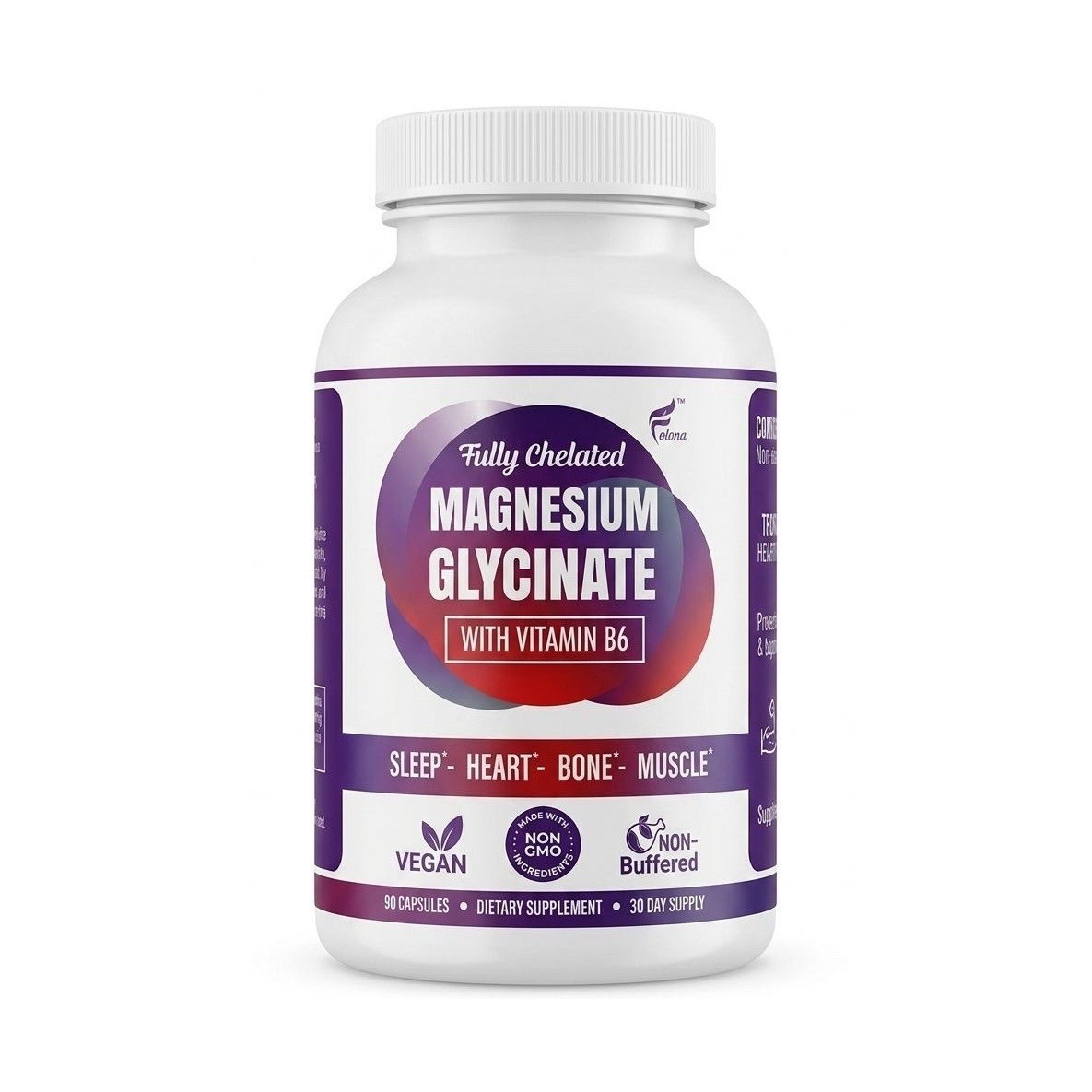 Folona Magnesium BisGlycinate Vitamin B6 1350mg 20mg Vegan Non-GMO 90 Capsules