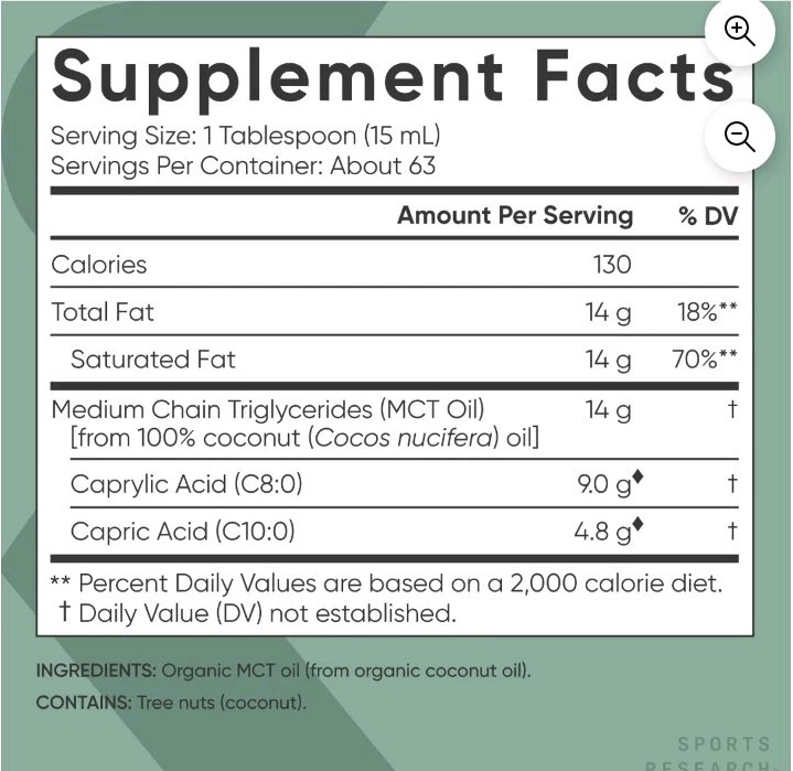 X2 – 32 Oz = 64 Oz MCT Oil Organic Coconuts C8 + C10 Sports Research Exp 2028