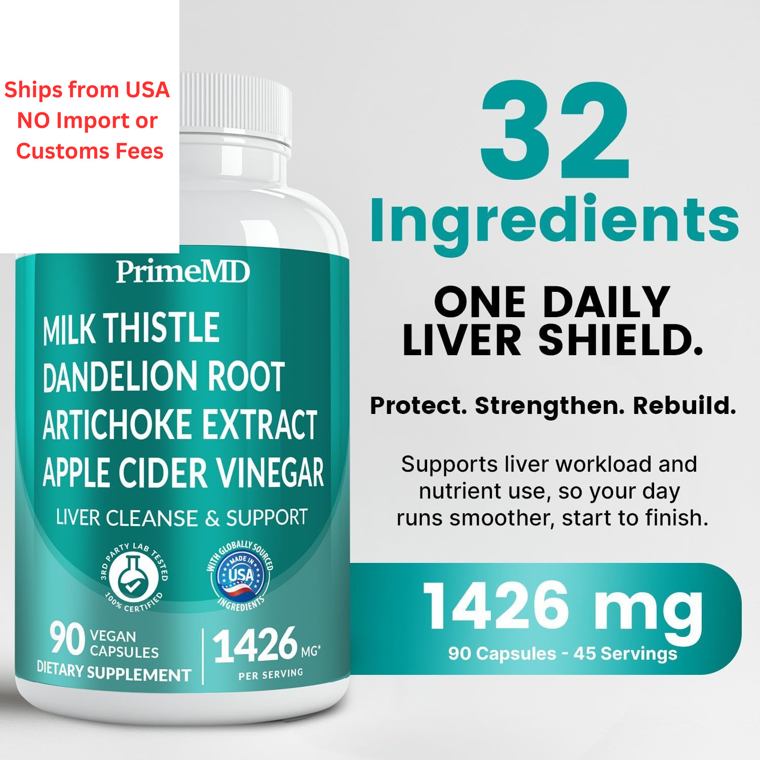 32-in-1 Liver Support with Milk Thistle Supplement – 90 Count (Pack of 1)