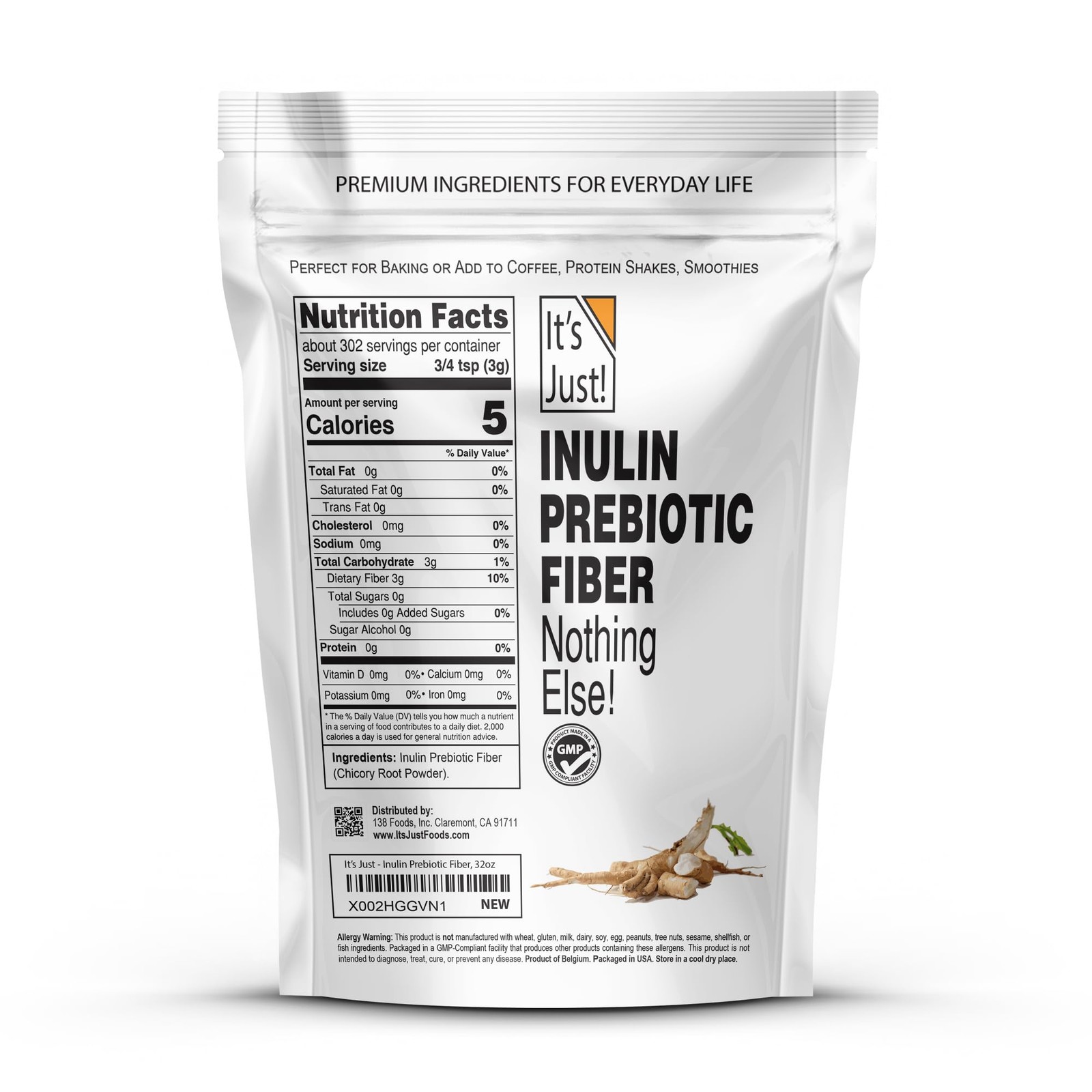 It’s Just! – Inulin Prebiotic Fiber, Water Soluble, 2 Pound (Pack of 1)
