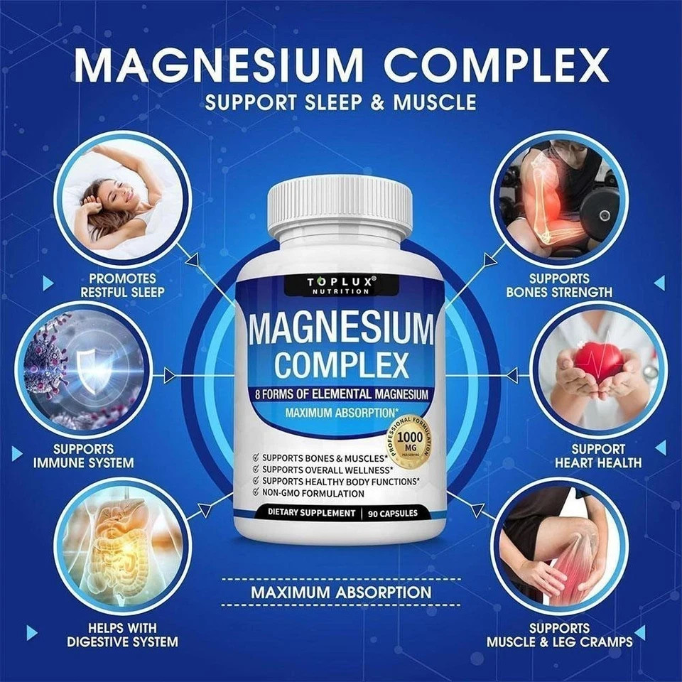 1Pack Toplux Nutrition Magnesium Complex 1000mg Supports 8 Elemental Magnesium