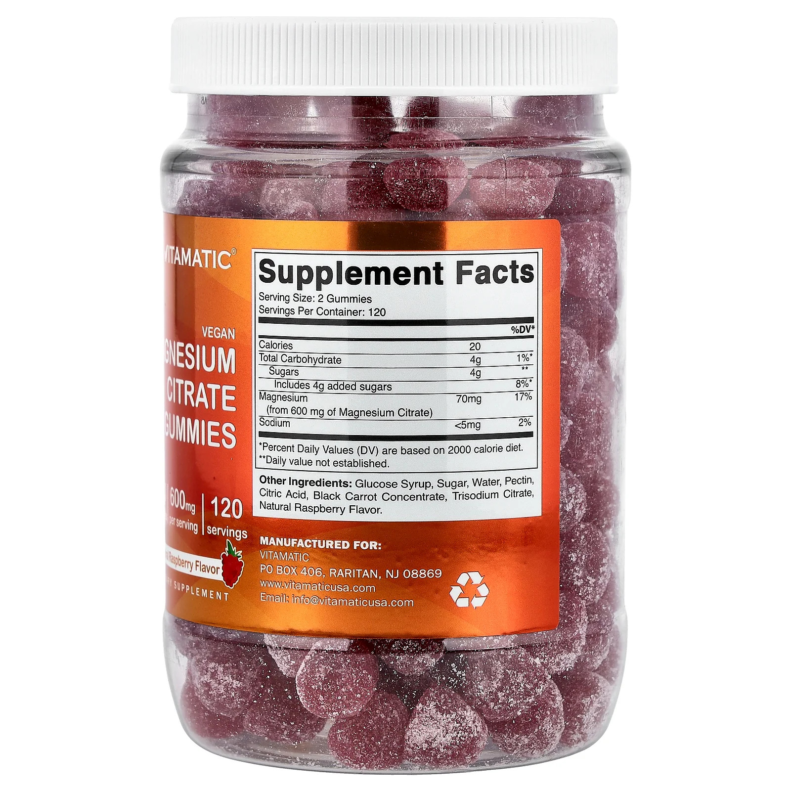 2 X Vitamatic, Vegan Magnesium Citrate Gummies, Natural Raspberry, 240 Gummies