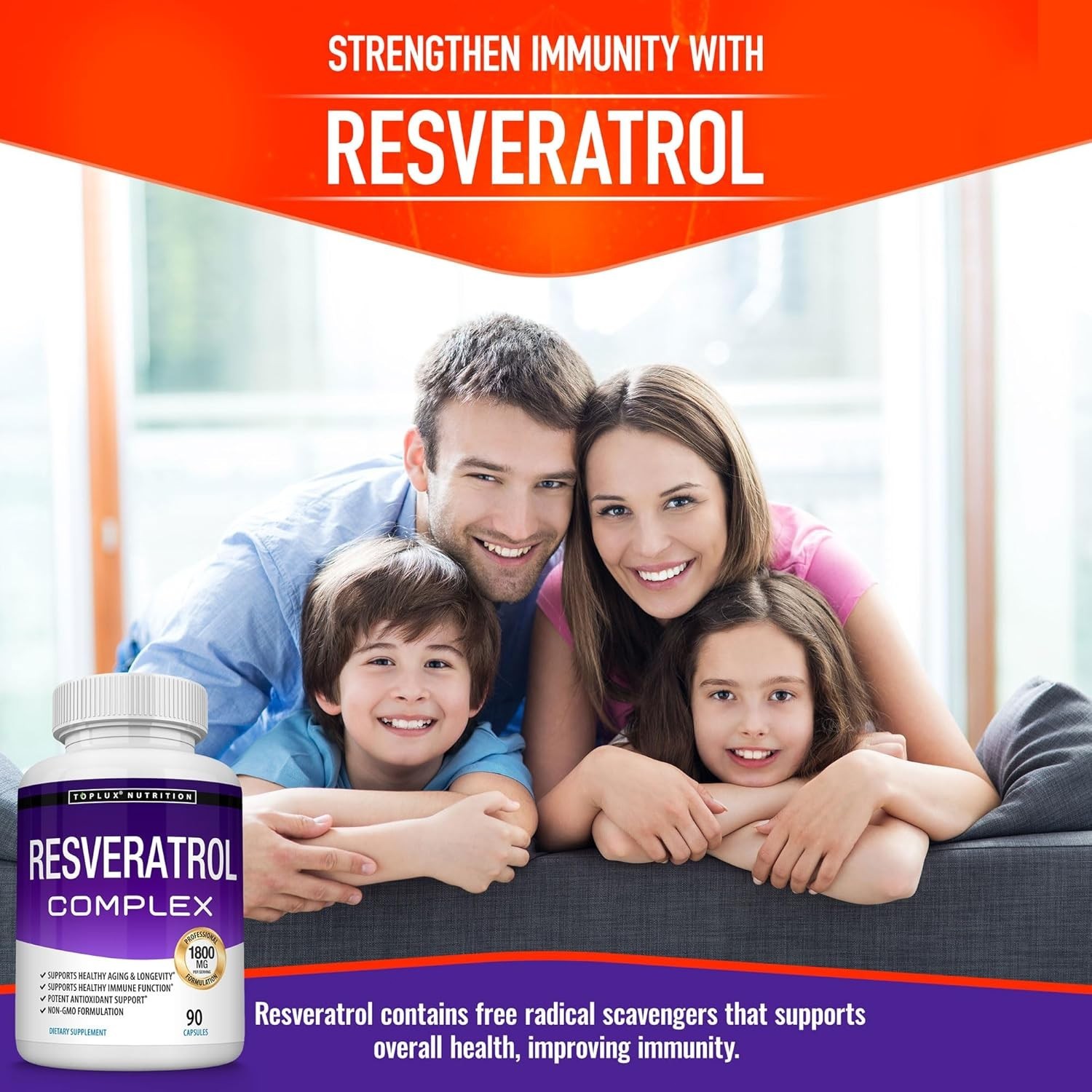 Resveratrol 1800mg Antioxidant Complex, Anti 90 Aging, Capsules