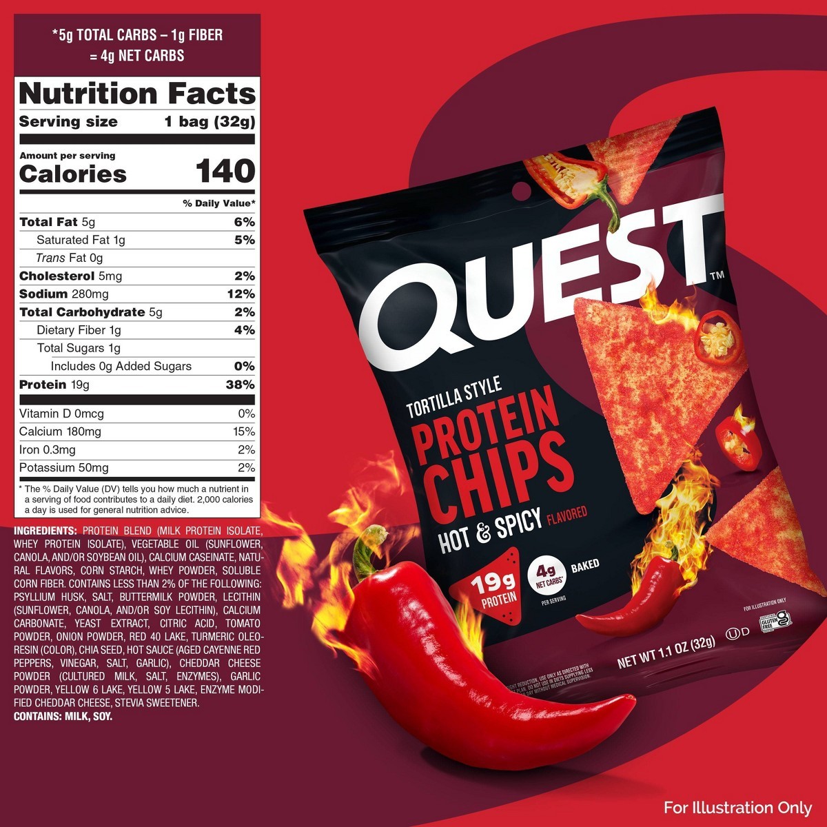 Quest Nutrition Hot & Spicy Tortilla Chips – 1.1oz/8ct