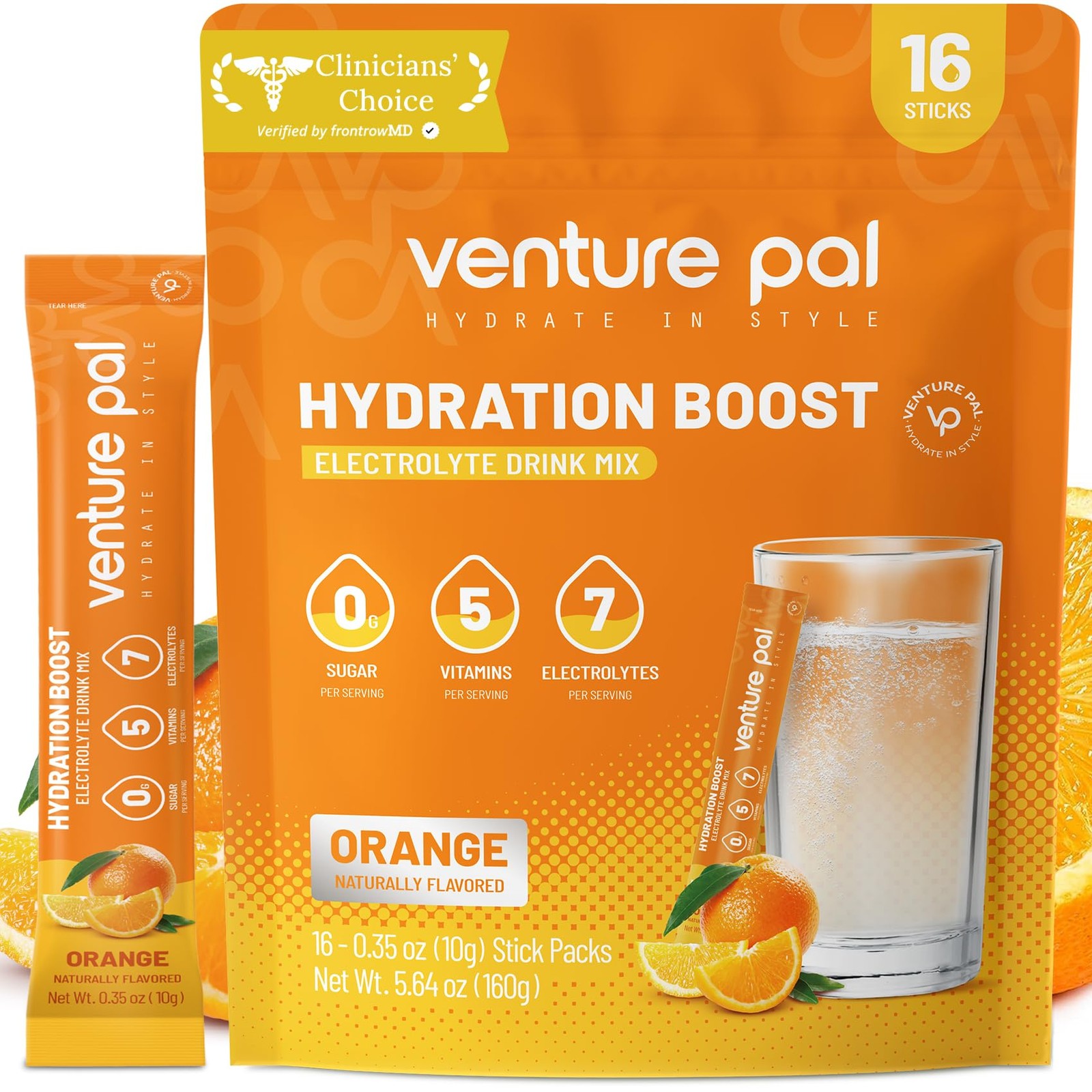 Venture Pal Sugar Free Electrolytes Powder 5.6 Ounce (Pack of 1), V3-orange