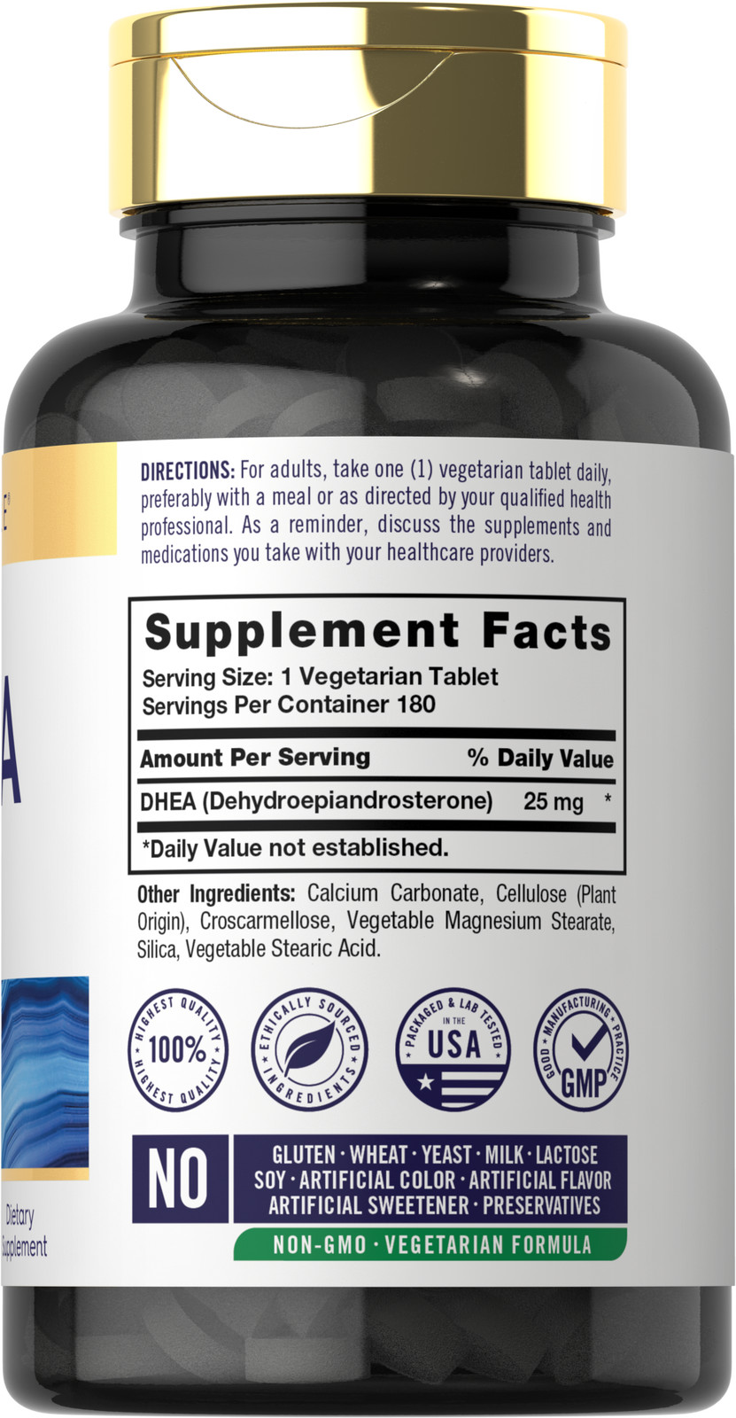 DHEA 25mg | 180 Tablets | Vegetarian | Non-GMO, Gluten Free | by Carlyle