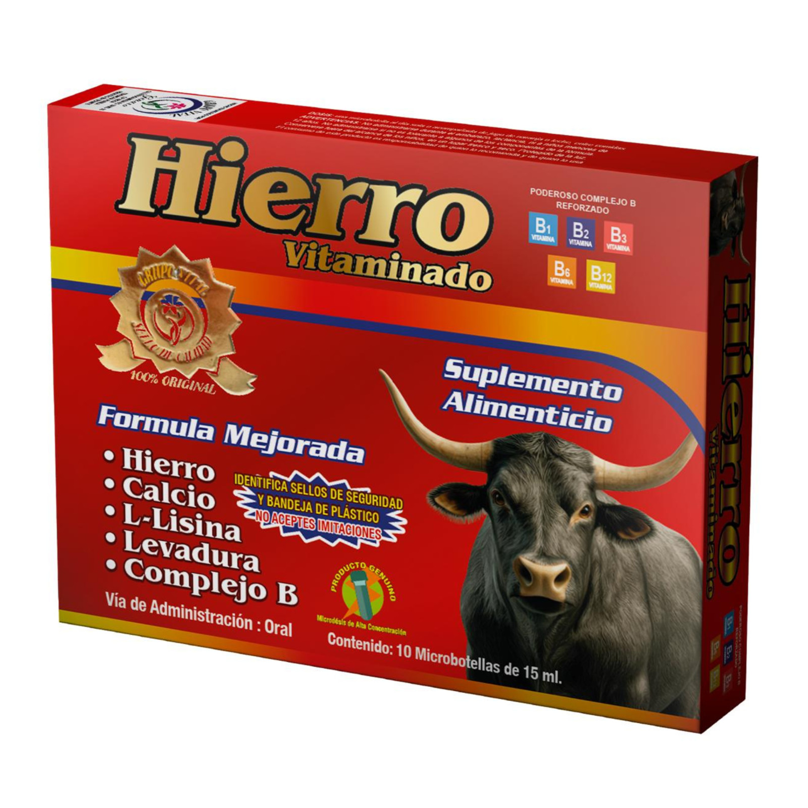 Hierro Vitaminado, Iron Liquid Dietary Supplement 10 x 15ml Ampolletas