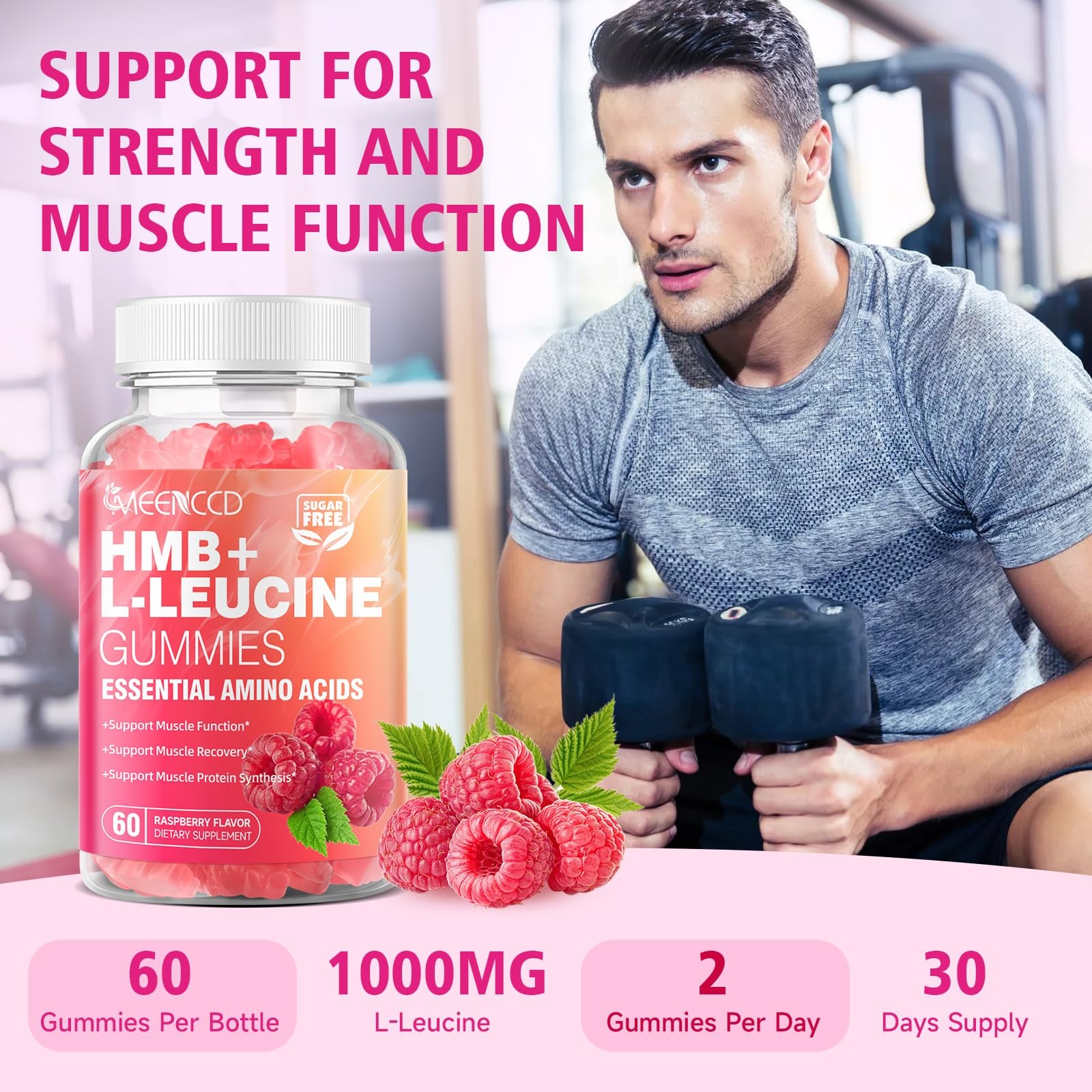 MEENCCD HMB and L-Leucine Gummies, Leucine Amino 60 Count (Pack of 1)