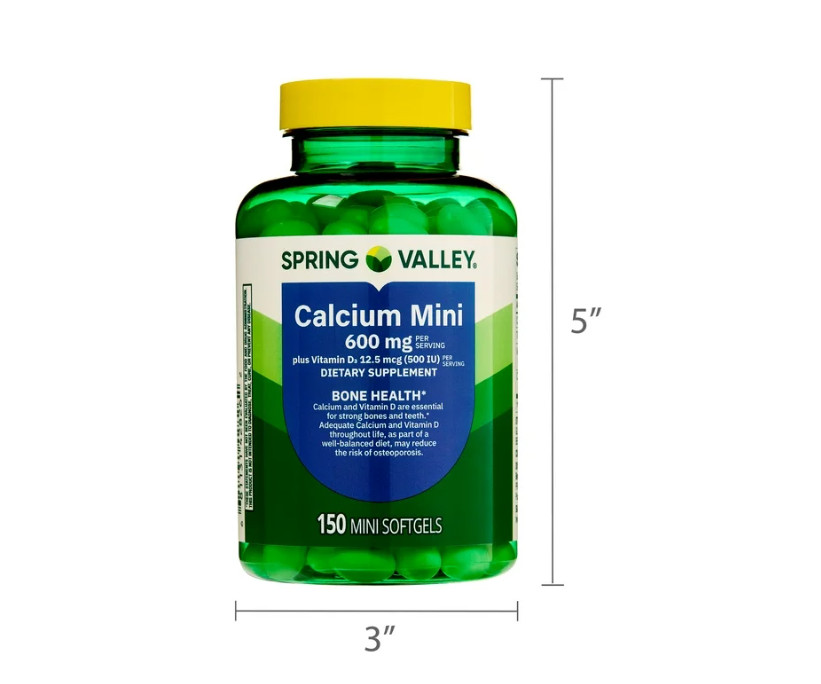 Spring Valley Calcium + Vitamin D3 Mini Softgels, Bone Health Support, (2PACK)