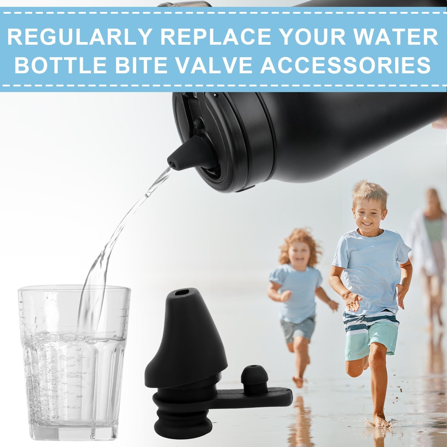 2pcs Bite Valve Replacement for Ello Hydra 64oz Stainless Steel Medium, black