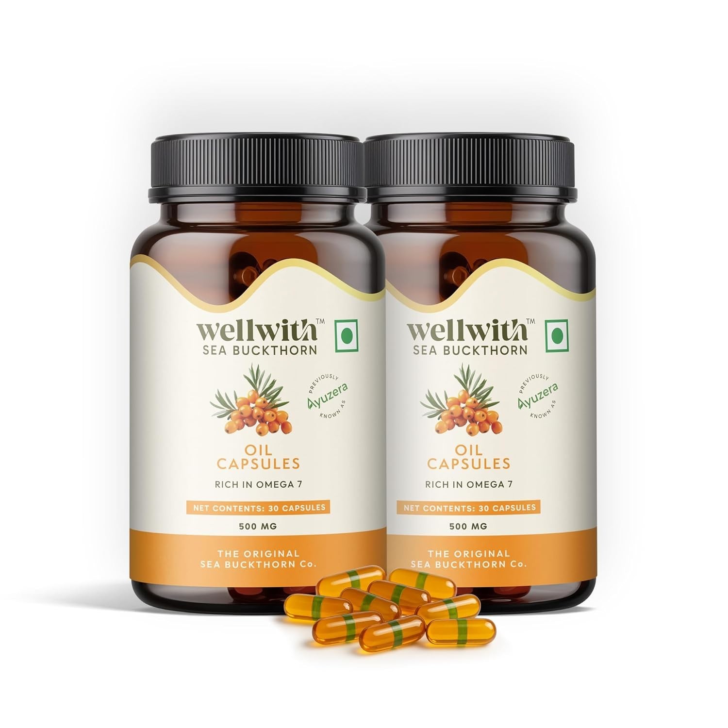 2x Wellwith Sea Buckthorn Berry Oil 30 Capsules CO2 Extracted Omega 3 6 7 9