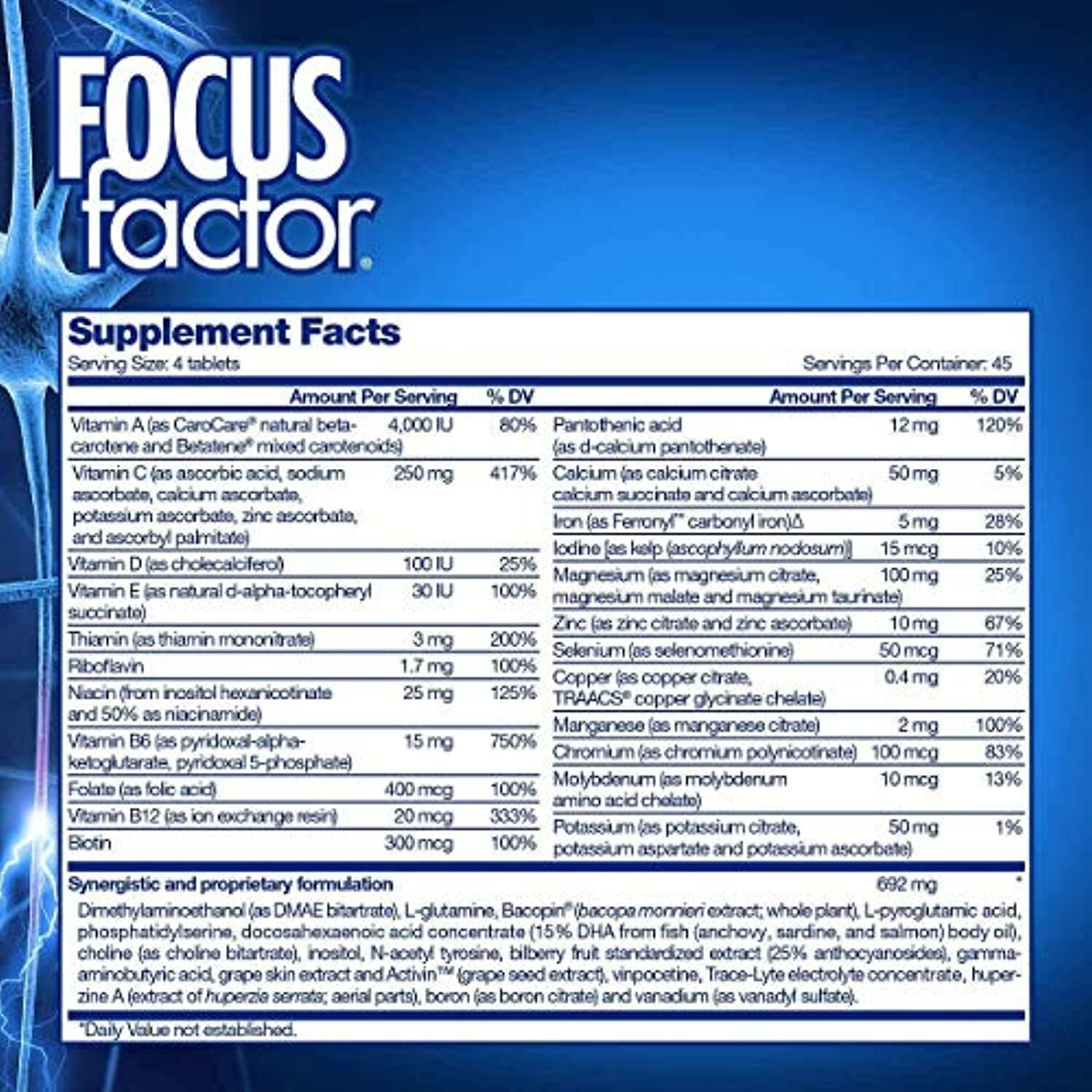 Focus Factor Brain Supplement Multivitamin Improve Memory and Clarity Boost