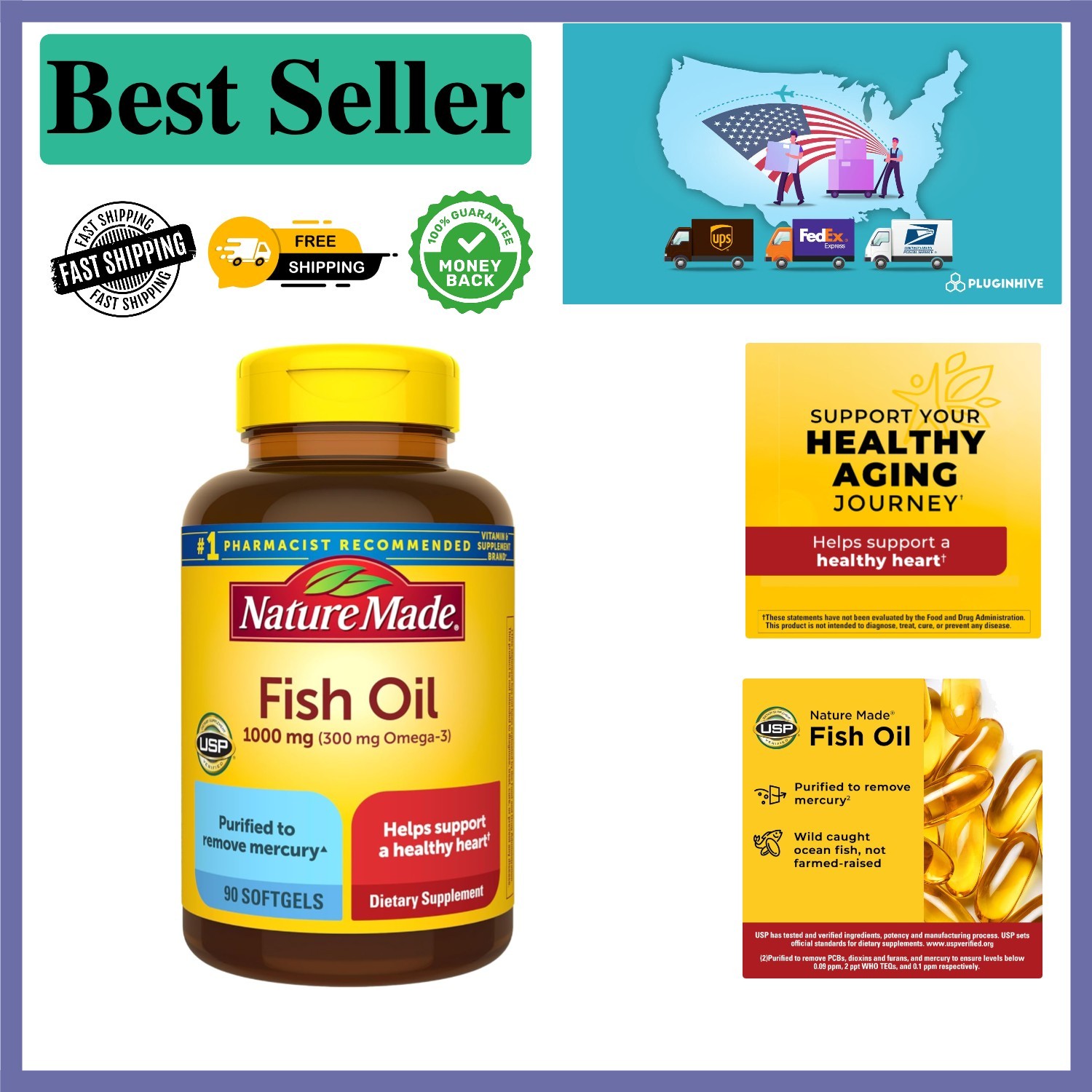 Gluten-Free Omega-3 Fish Oil 1000 mg Softgels – 45 Day Supply for Adults