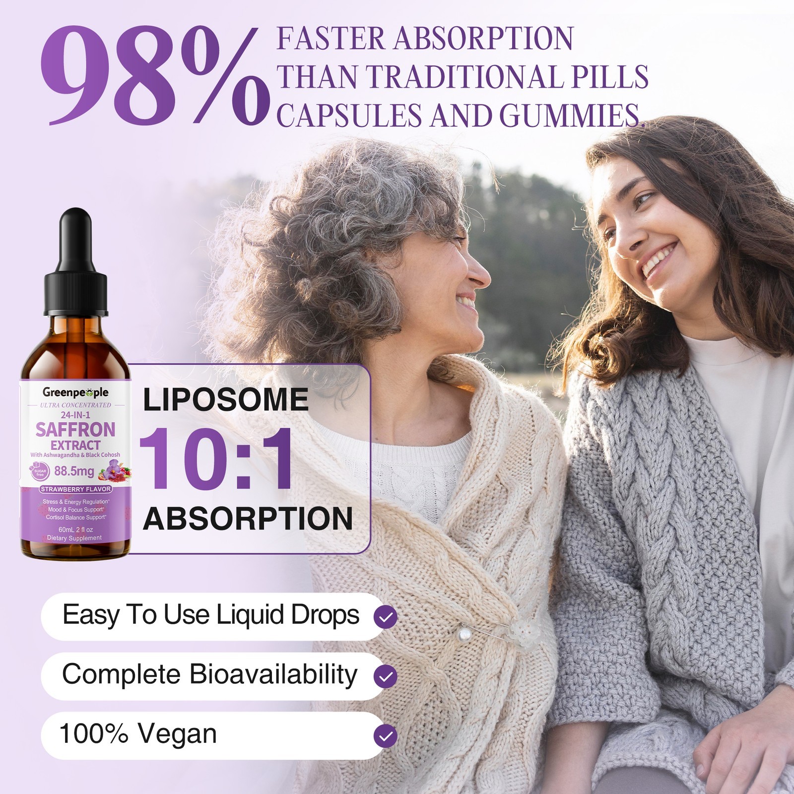 Saffron Supplements 88.5 mg &Ashwagandha, Magnesium, Zinc, B12 & D3 60ml