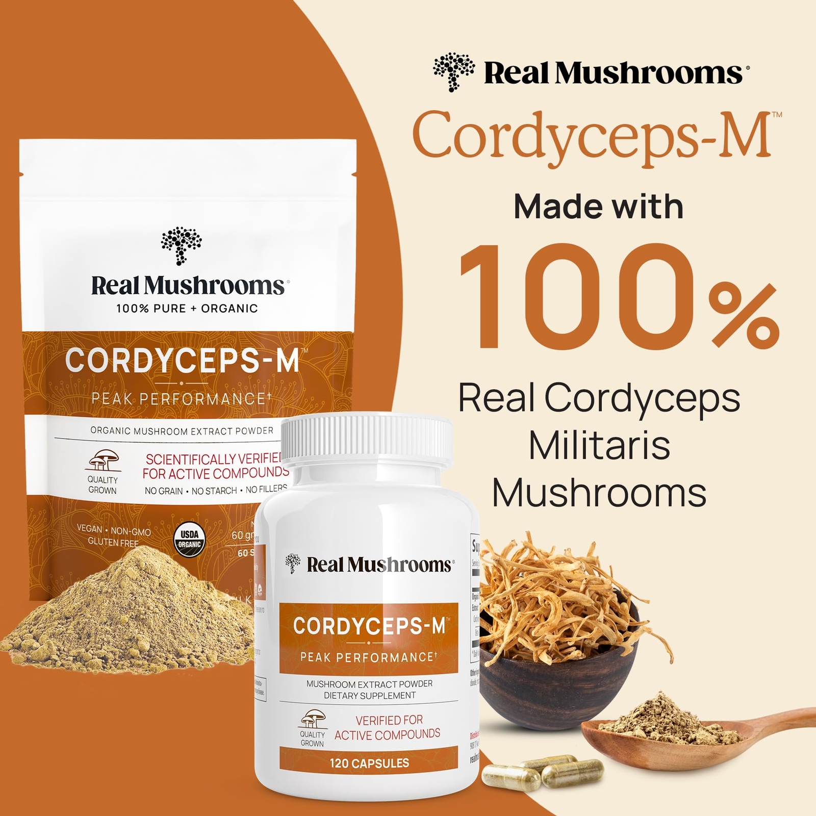 Real Mushrooms Cordyceps Capsules – Performance Mushroom Extract Supplement w…