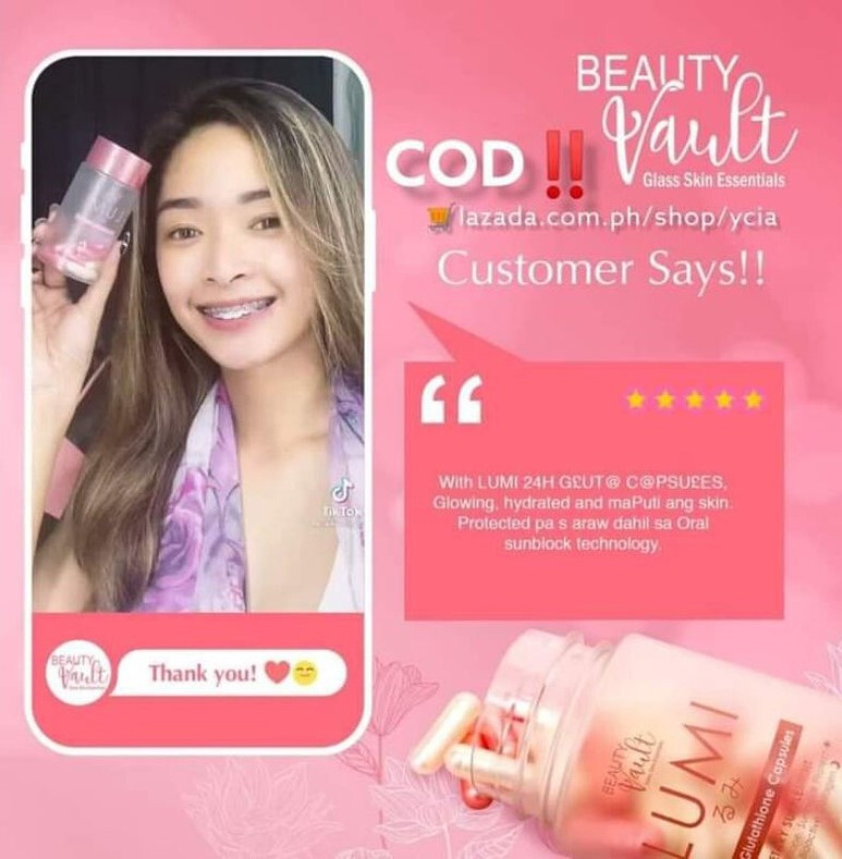 Beauty Vault LUMI 24H Glutathione 60 Caps Day and Night DHL Express Shipping