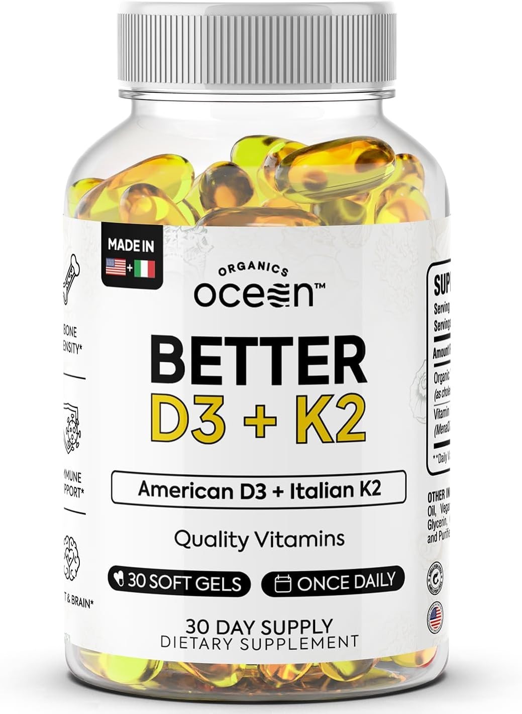 Better D3 + K2 – 100% Organic Softgels for Overall Health – 30 Days of Wellness