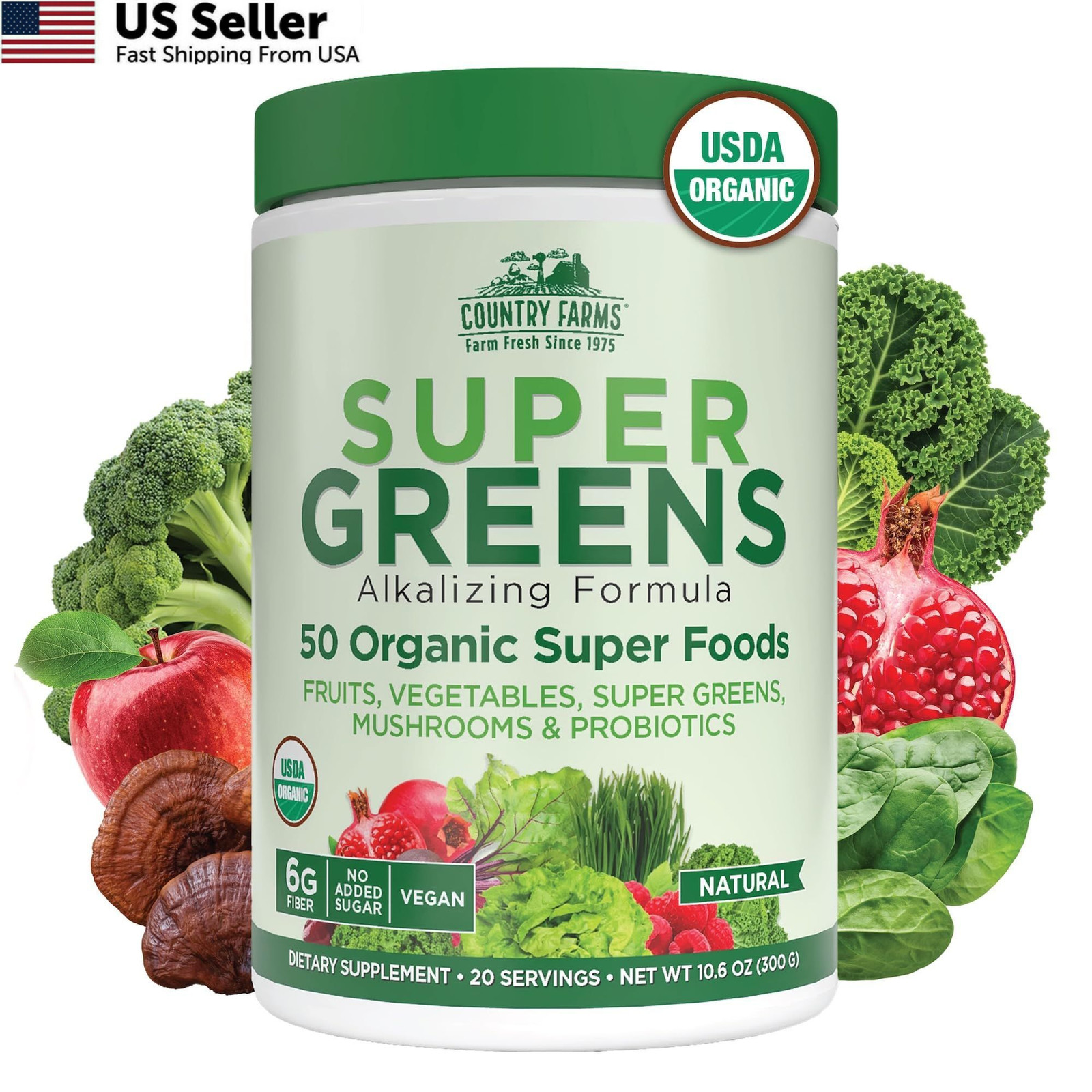 Country Farms Super Greens Natural 10.6 ounce (Pack of 1), Multi Color
