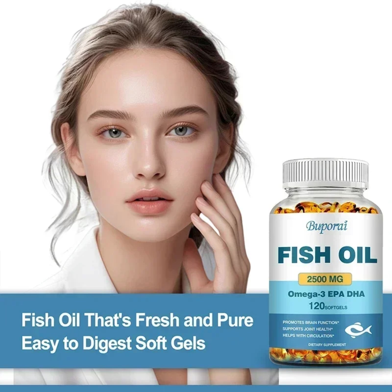 Fish Oil 120pcs – Support Brain & Cardiovascular & Skin Health, Antioxidant