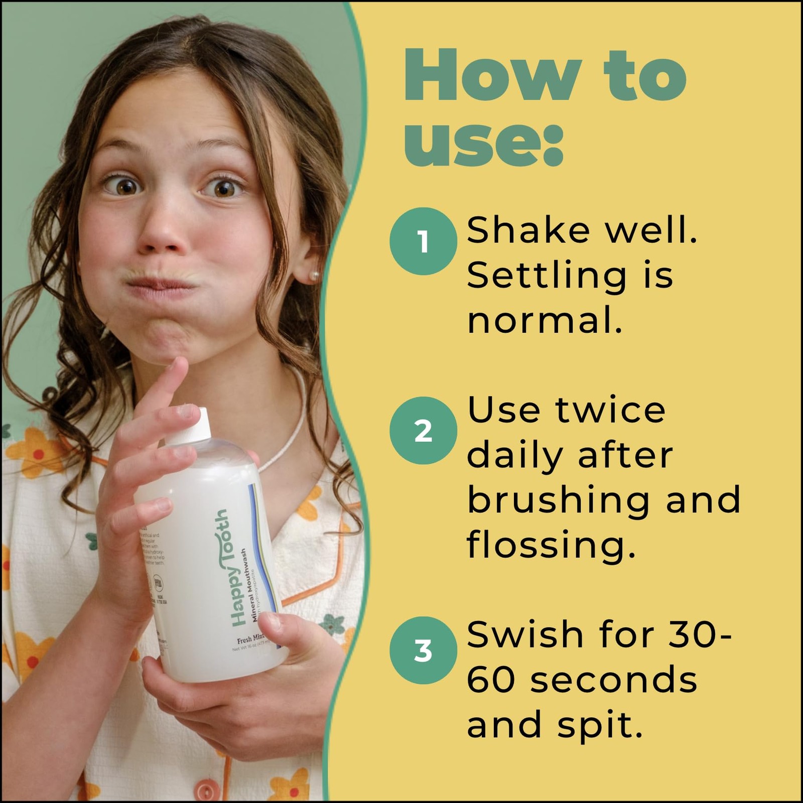 Happy Tooth Hydroxyapatite Mouthwash, Fluoride Free, 20 Fl Oz (Pack of 1)