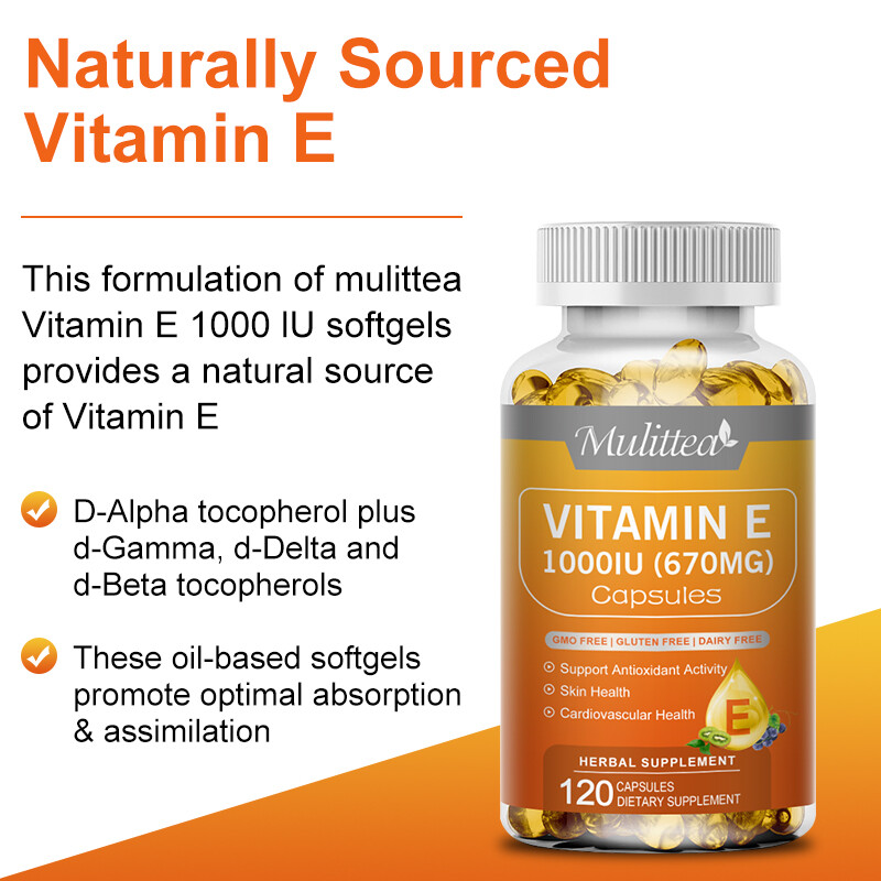 Mulittea Vitamin E 1000 IU 120 Softgel Capsules, Skin Immune Support antioxidant