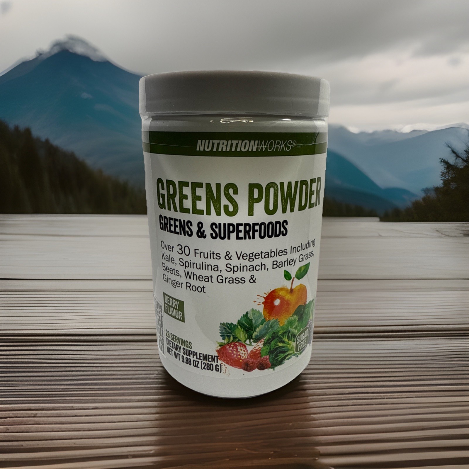 NUTRITION WORKS Greens Superfood Powder Drink Mix 9.88oz Berry Flavor Sugar Free