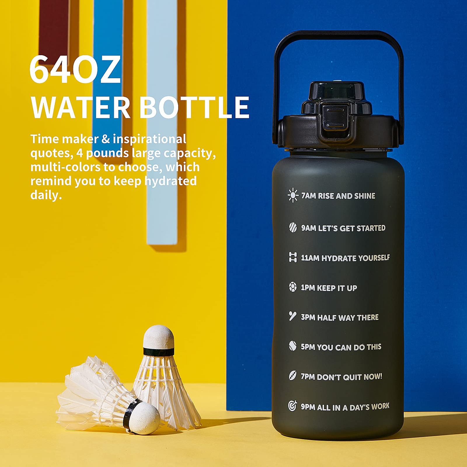ST-YIBEN 64oz Large Motivational Water Bottle 64 Ounces, 64oz-Matte: Power