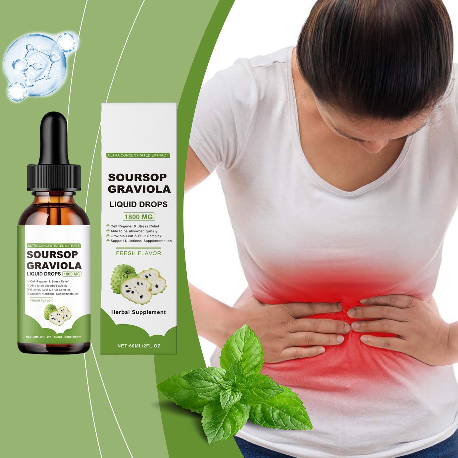 60ML Soursop Graviola Extract 1800MG Guanabana Annona Antioxidant Liquid Drop
