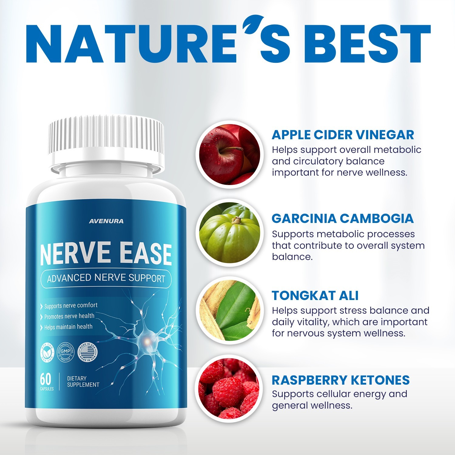 (5 Pack) Nerve Ease Capsules – NerveEase Pills Natural Ingredients Nootropic