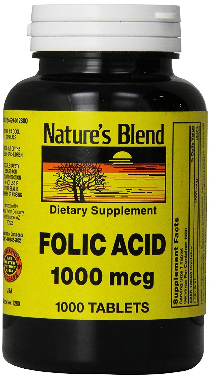 Nature’s Blend Folic Acid 1000 mcg ( 1mg ) 1000 Tabs FRESH PHARMACY STOCK ^