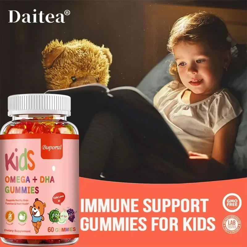 OMEGA + DHA 60pcs, with Vitamin D, Calcium for Children, Healthy Brain & Vision
