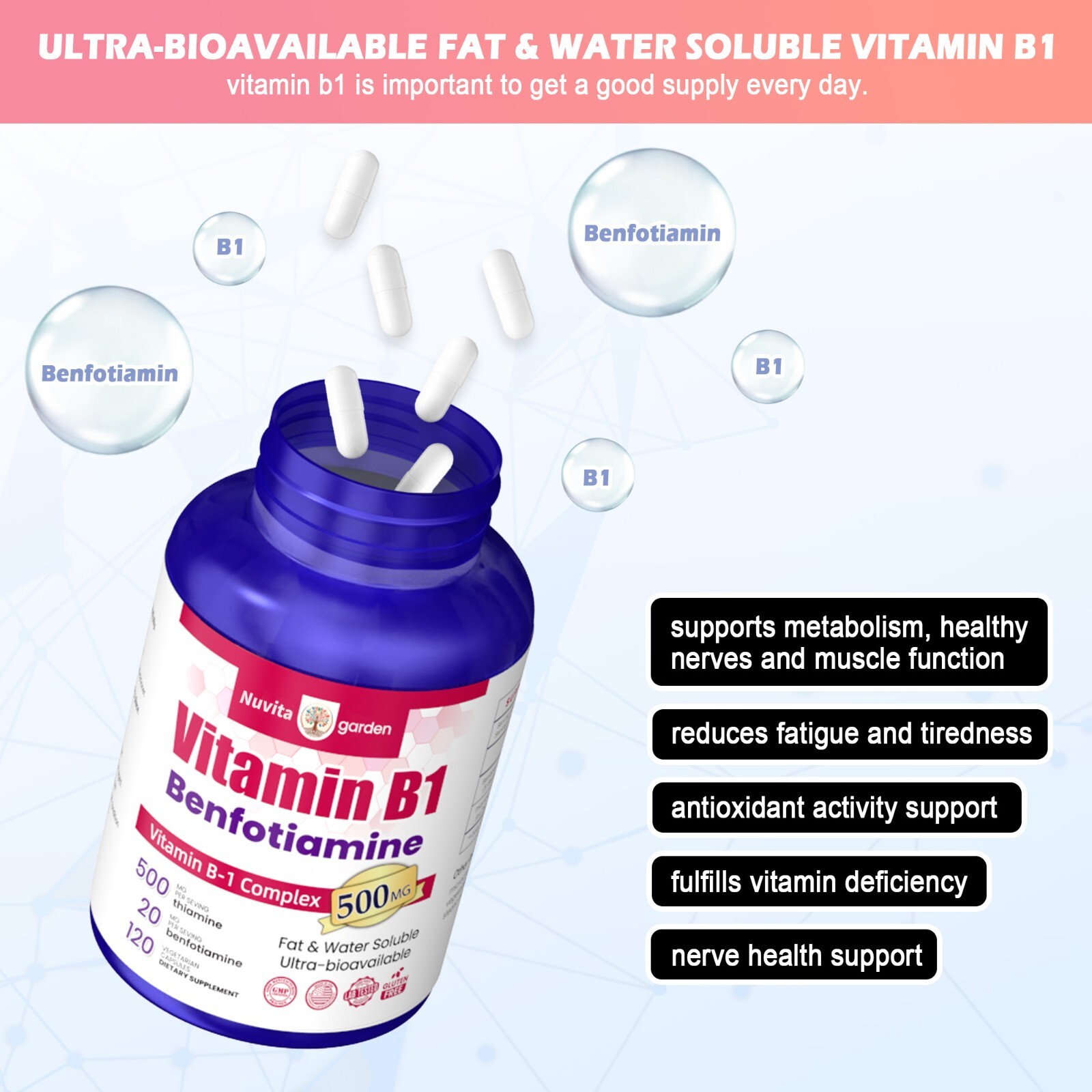 500mg Vitamin B1 (Thiamin) – Healthy Energy Metabolism, Supports Nervous System