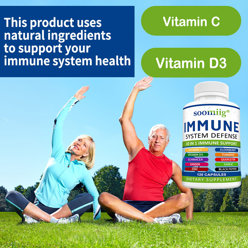 Immune System Defense Support Supplements Vitamin C D3 Quercetin Turmeric Vegan