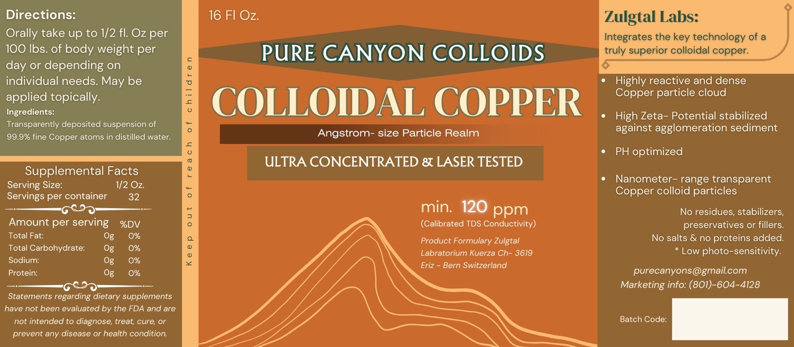 Colloidal Copper- Ultra Concentrated & Laser Tested- 240 PPM 16 Oz.