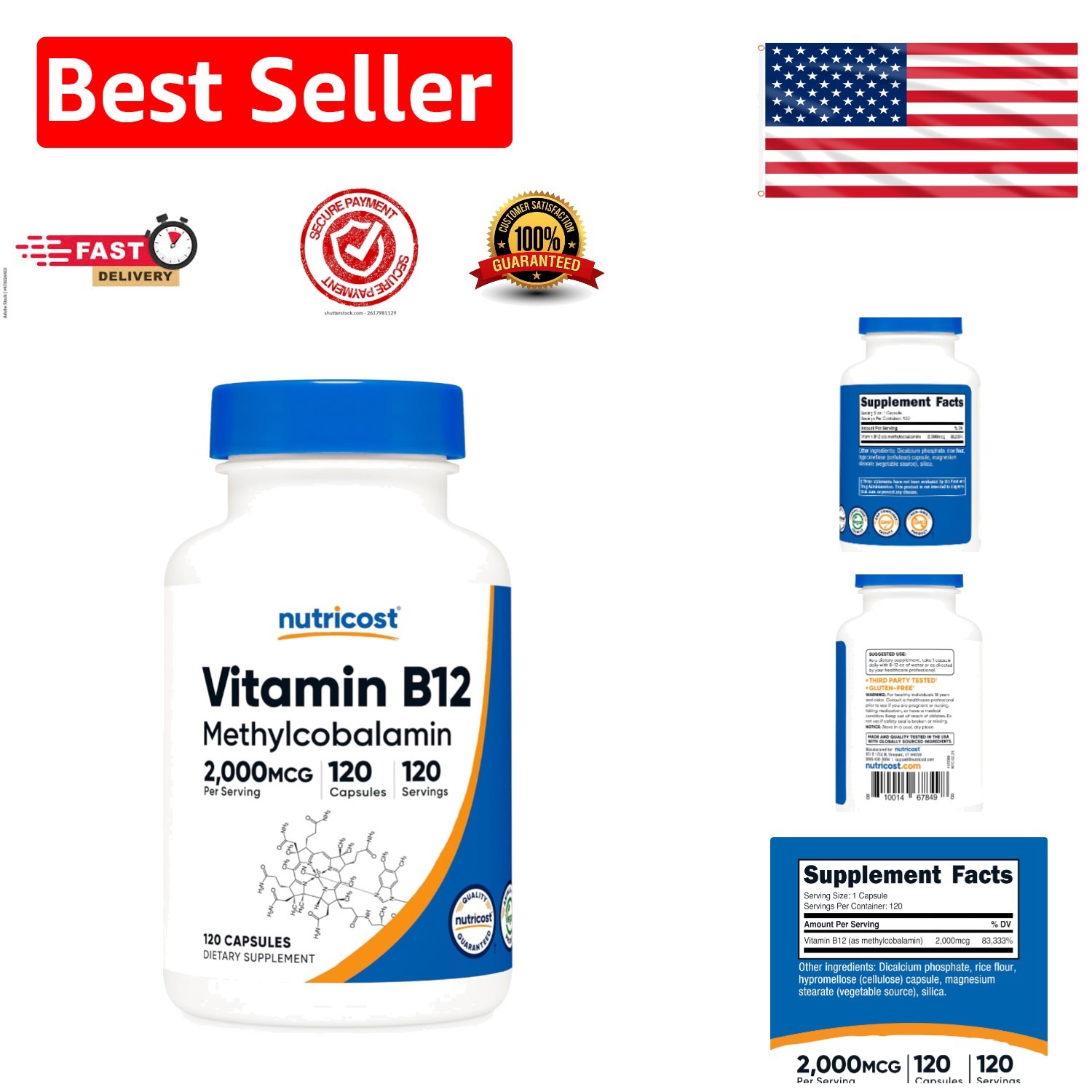 Non-GMO Methylcobalamin 2000mcg B12 – 120 Vegetarian Capsules for Energy
