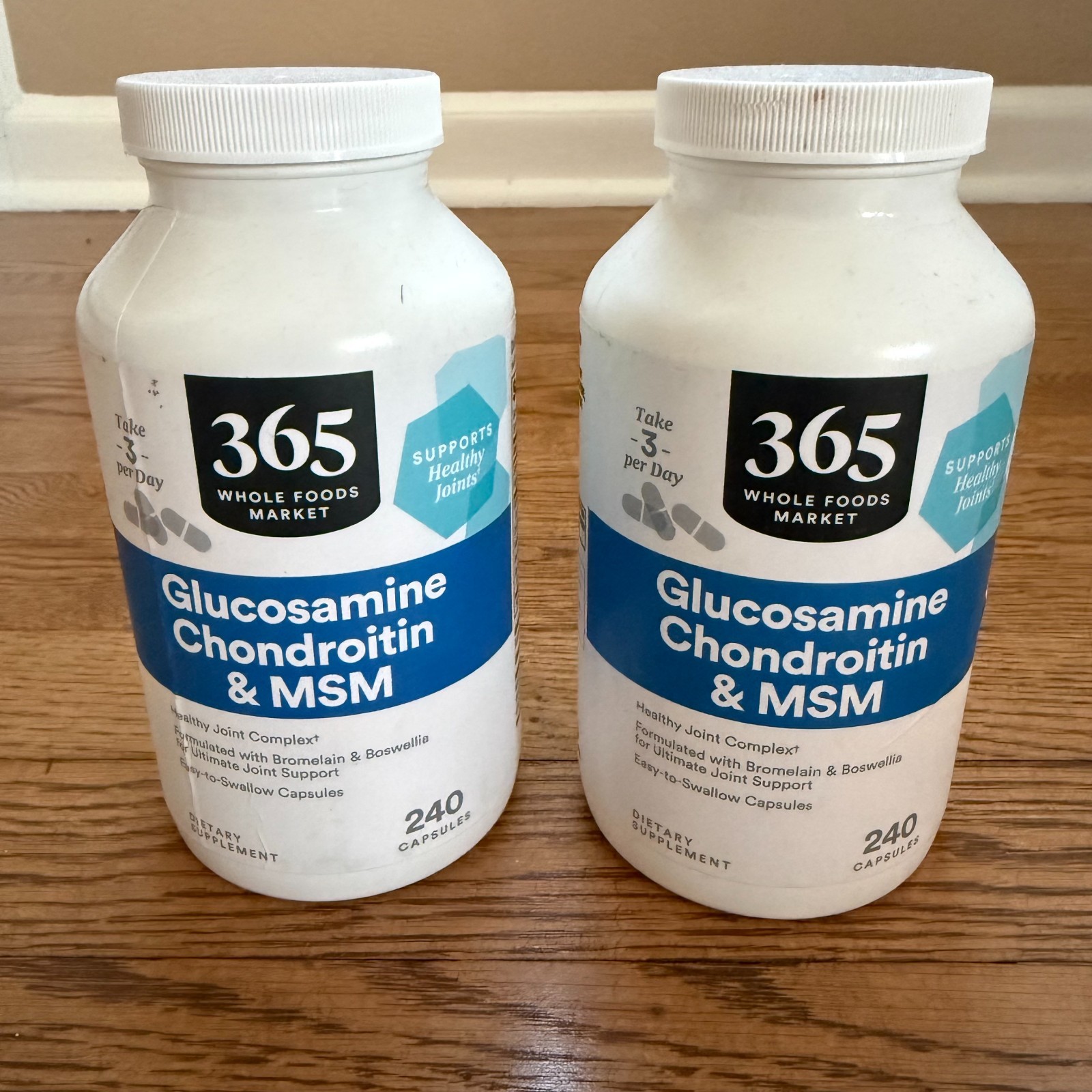 TWO BOTTLES 365 Whole Foods Market, Glucosamine Chondroitin MSM, 120 Capsules x2