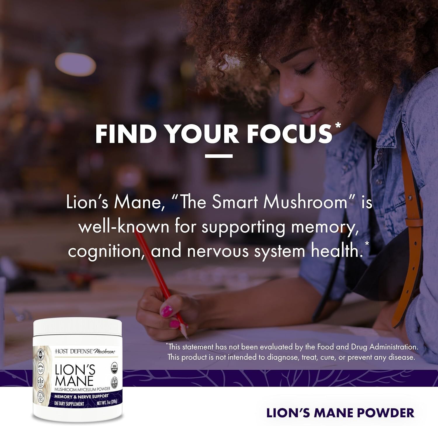 Host Defense Lion’s Mane Powder – Brain Health Support 7 oz EXP 08/27