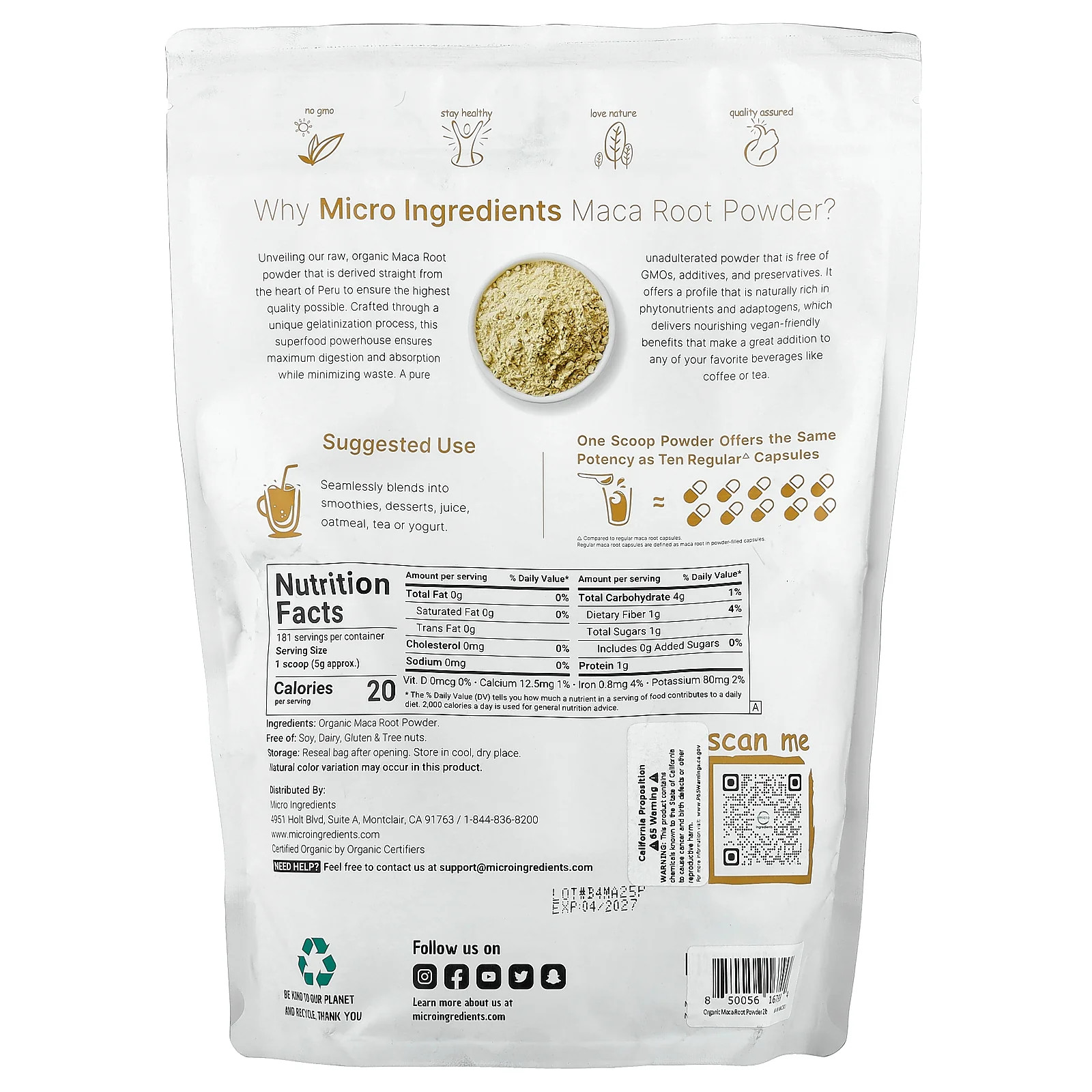 2 X Micro Ingredients, Organic Maca Root Powder, 2 lb (907 g)