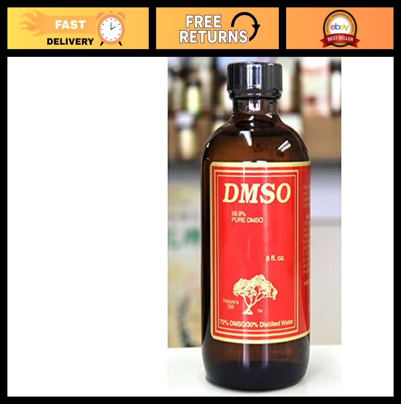 99.9% Pure DMSO Liquid – 8 fl oz, 70% DMSO & 30% Distilled Water, Pain Relief, F