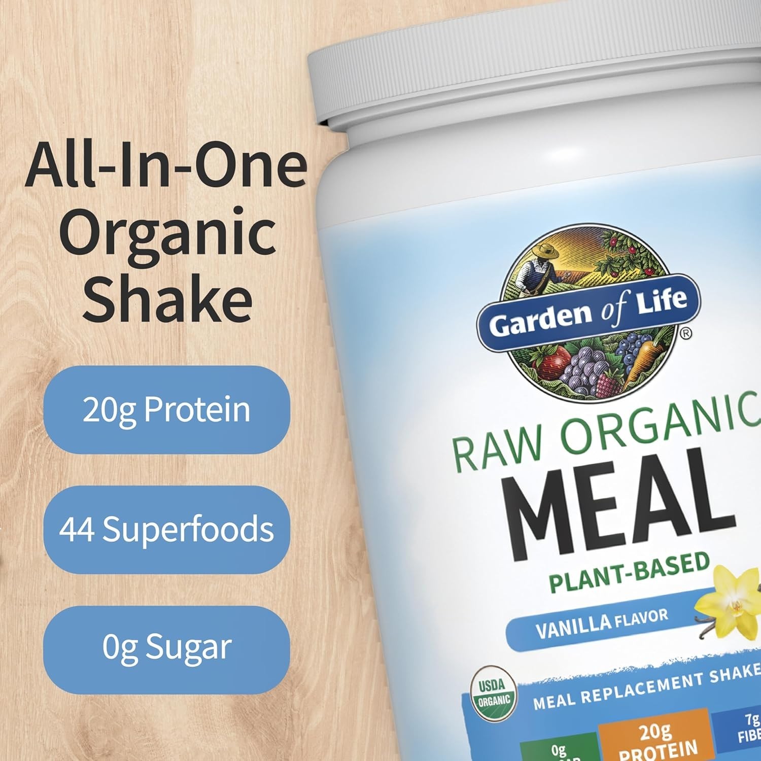 Garden of Life Meal Replacement Shakes, Raw Organic, Vanilla Protein Powder with