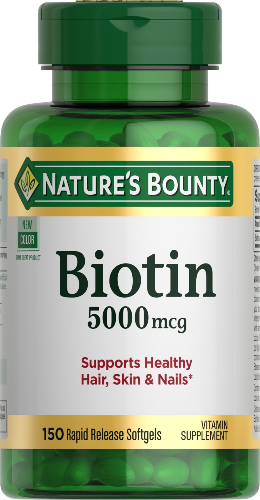 Nature’s Bounty Biotin 5000mcg 150 Count Rapid Release Softgels for Hair Health