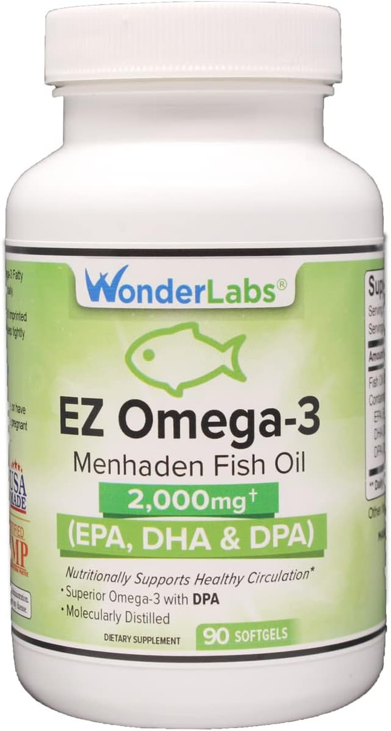 Atlantic Menhaden Fish Oil Omega-3 2000 Mg, Burpless, Made in the USA, Perfect B