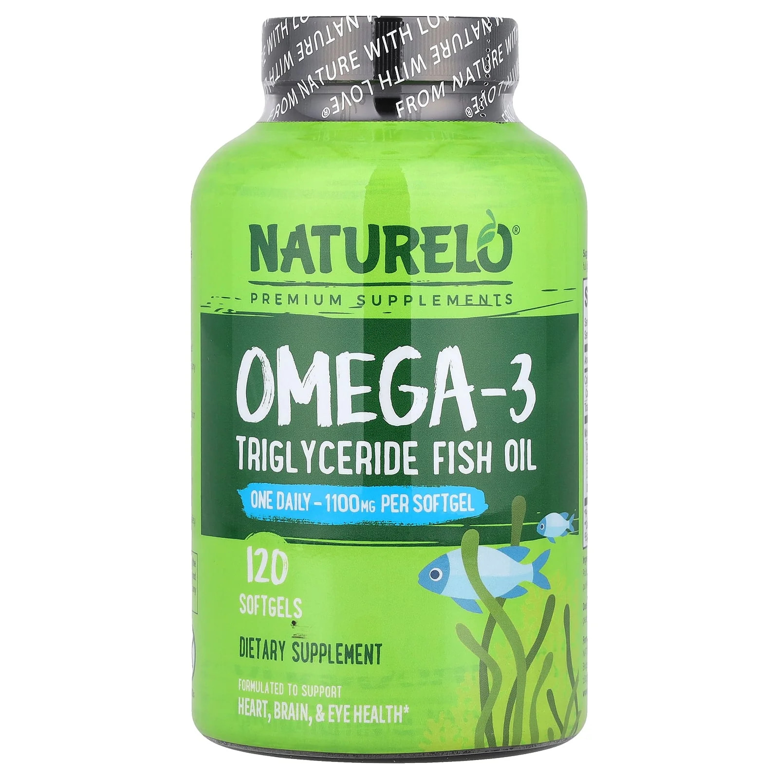 2 X NATURELO, Omega-3 Triglyceride Fish Oil, 1,100 mg, 120 Softgels