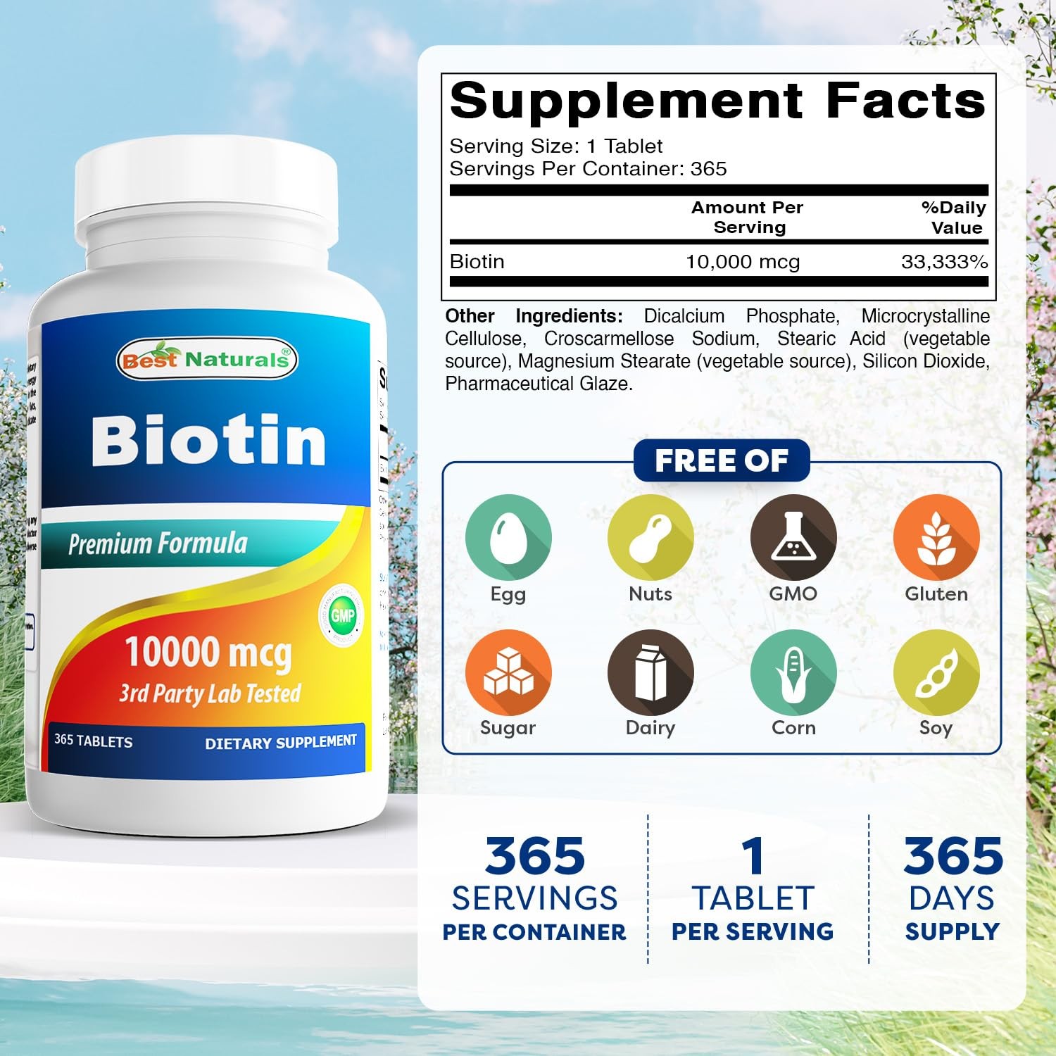 Best Naturals Biotin (Also Called Vitamin B7), 10,000 365 Count (Pack of 1)