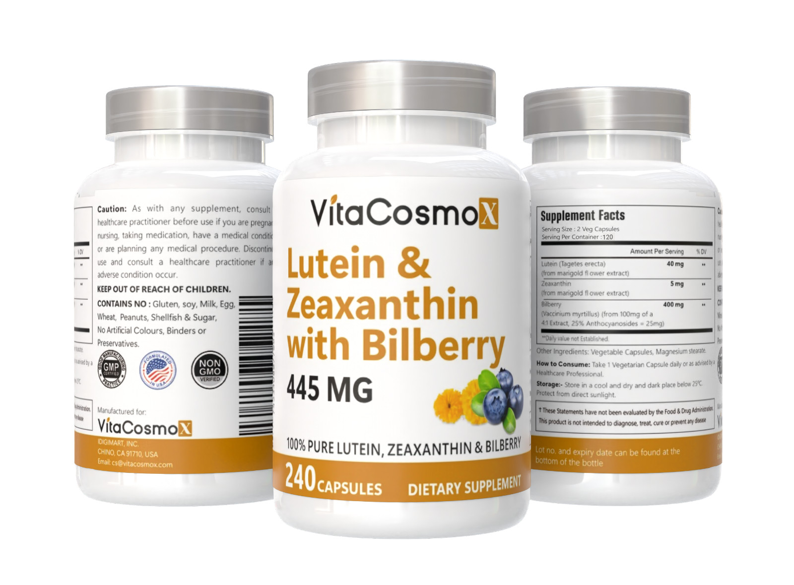 Lutein 40mg with Zeaxanthin Bilberry 400mg Eye Health Support Supplement, 240Cap