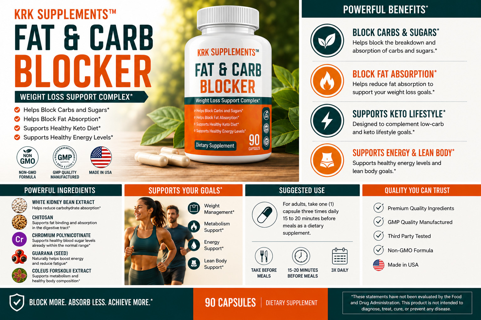 1 pk Fat and Carb Blocker Appetite Suppressant Burn Low Keto Weight Loss