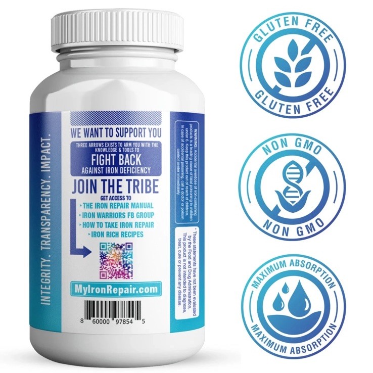 Three Arrows Iron Repair Simply Natural Iron Supplement 90 Ct 09/2027