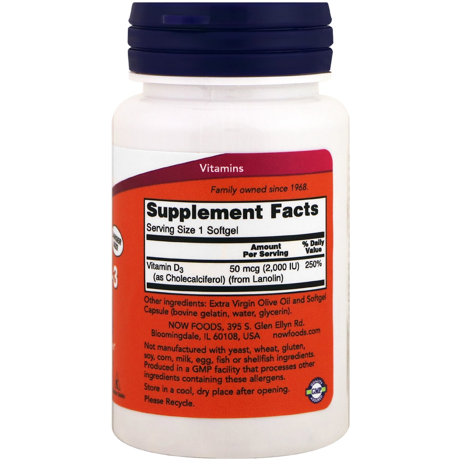Now Foods Vitamin D-3 , 50 mcg (2,000 IU), 240 Softgels, 2 Pack